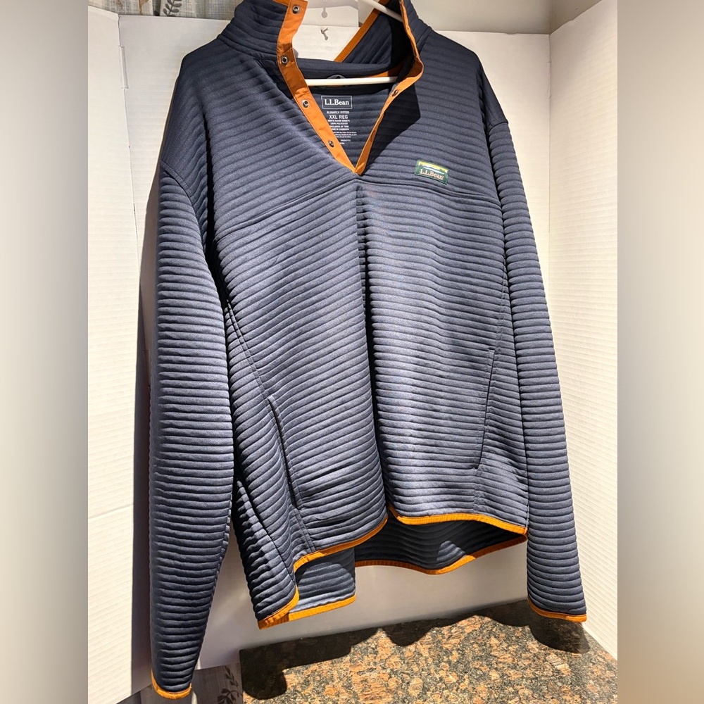 L.L.Bean Navy Quilted Pullover with Orange Trim